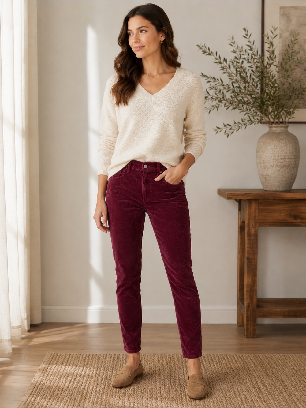 GAP 1969 True Skinny‎ Corduroy Pants Burgundy Red High Rise Size 28 Regular